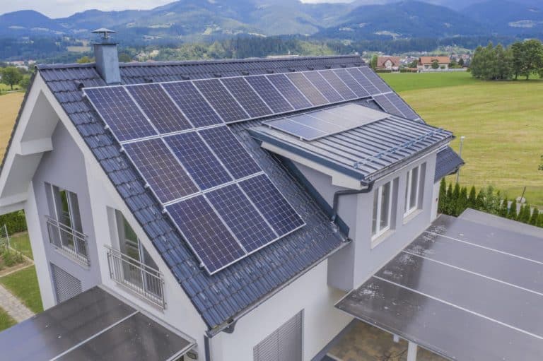 Nice home roof view with solar panels